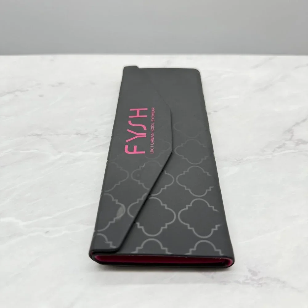 Fysh UK Urban Kool Eyewear Eyeglass Case Black Pink Magnetic Tri Fold w/ Cloth